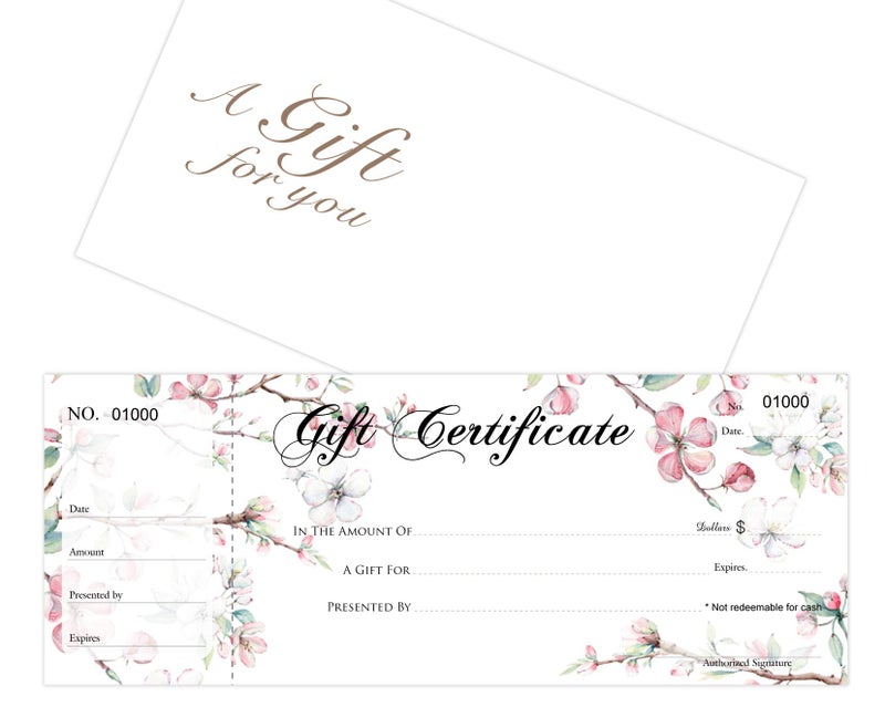 IMPACTONLINEPRINTING Blank Gift Certificates 25set, gift certificate for business, Gift-Blossoms-PP, Comes with Free matching Envelopes, Sequential Numbering Printing - Image 1